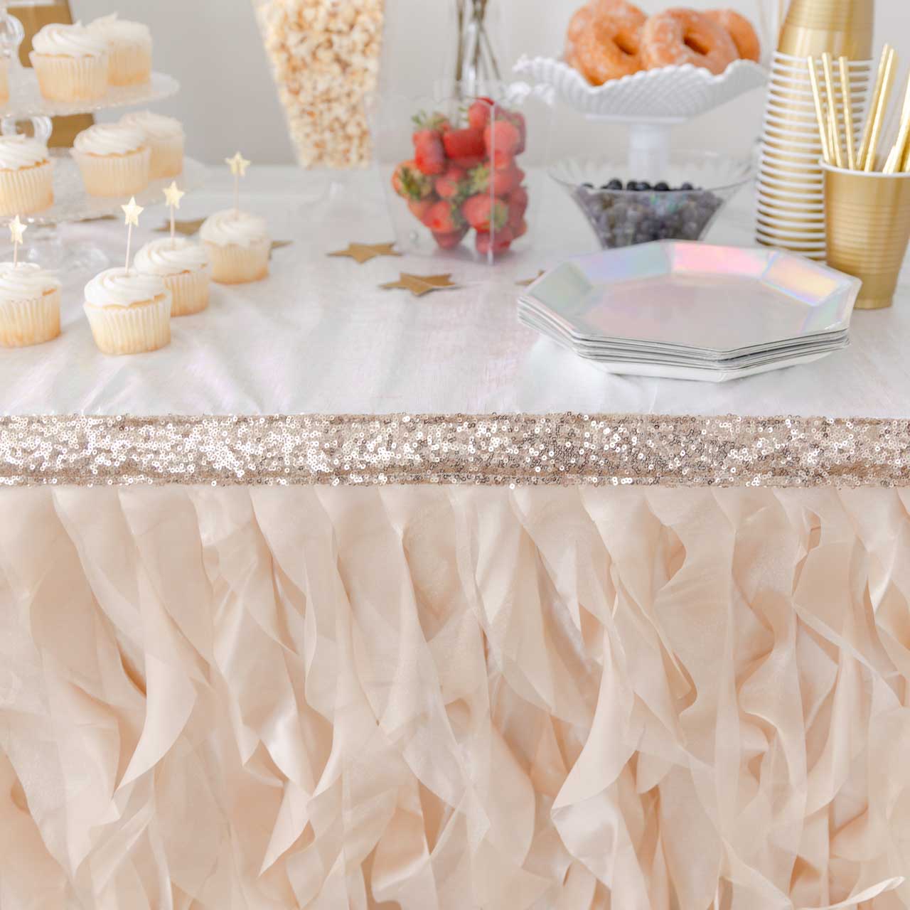 Champagne Tutu Table Skirt  Double Layer Organza with Two Trims