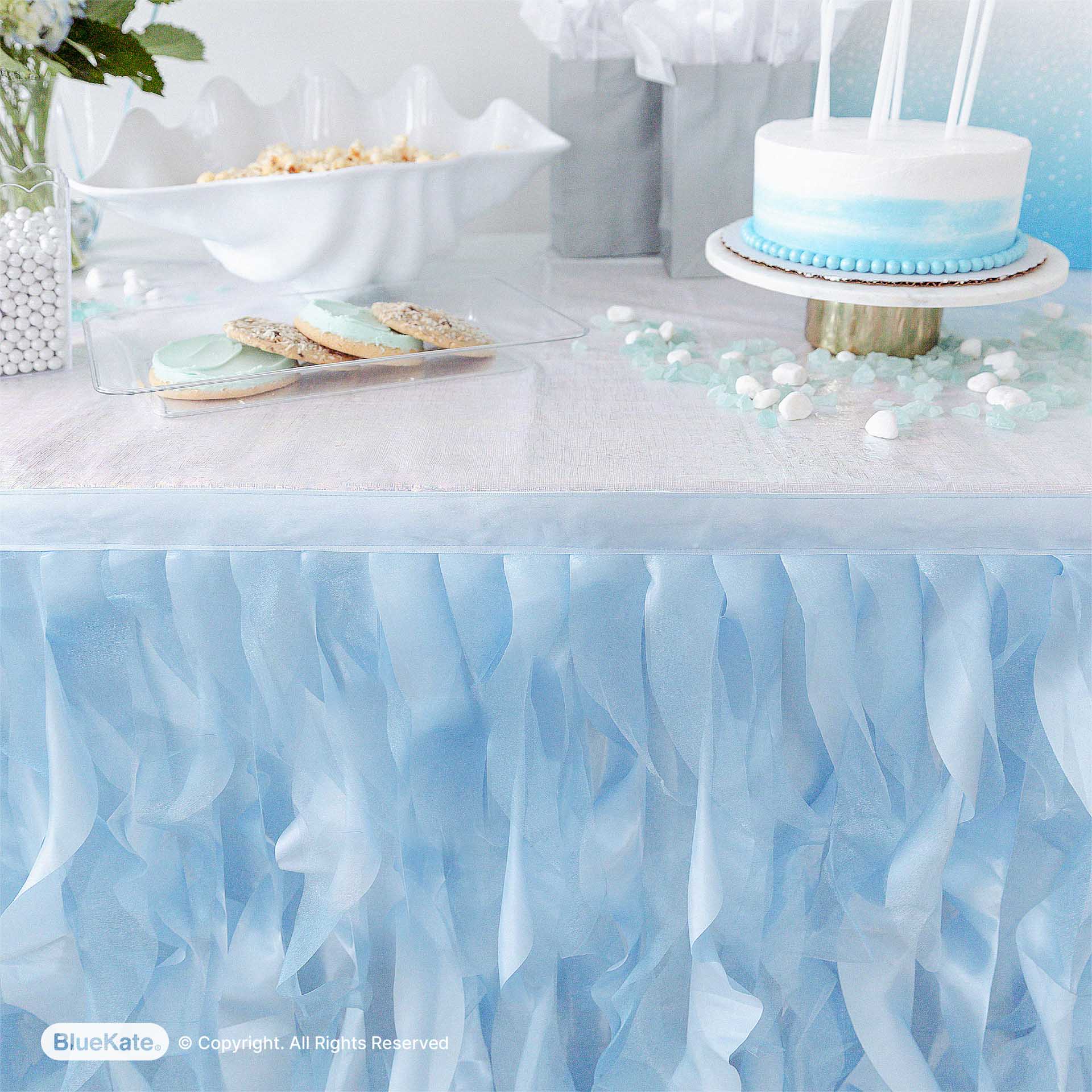 Ice Blue Tutu Table Skirt Double Layer Organza Willows