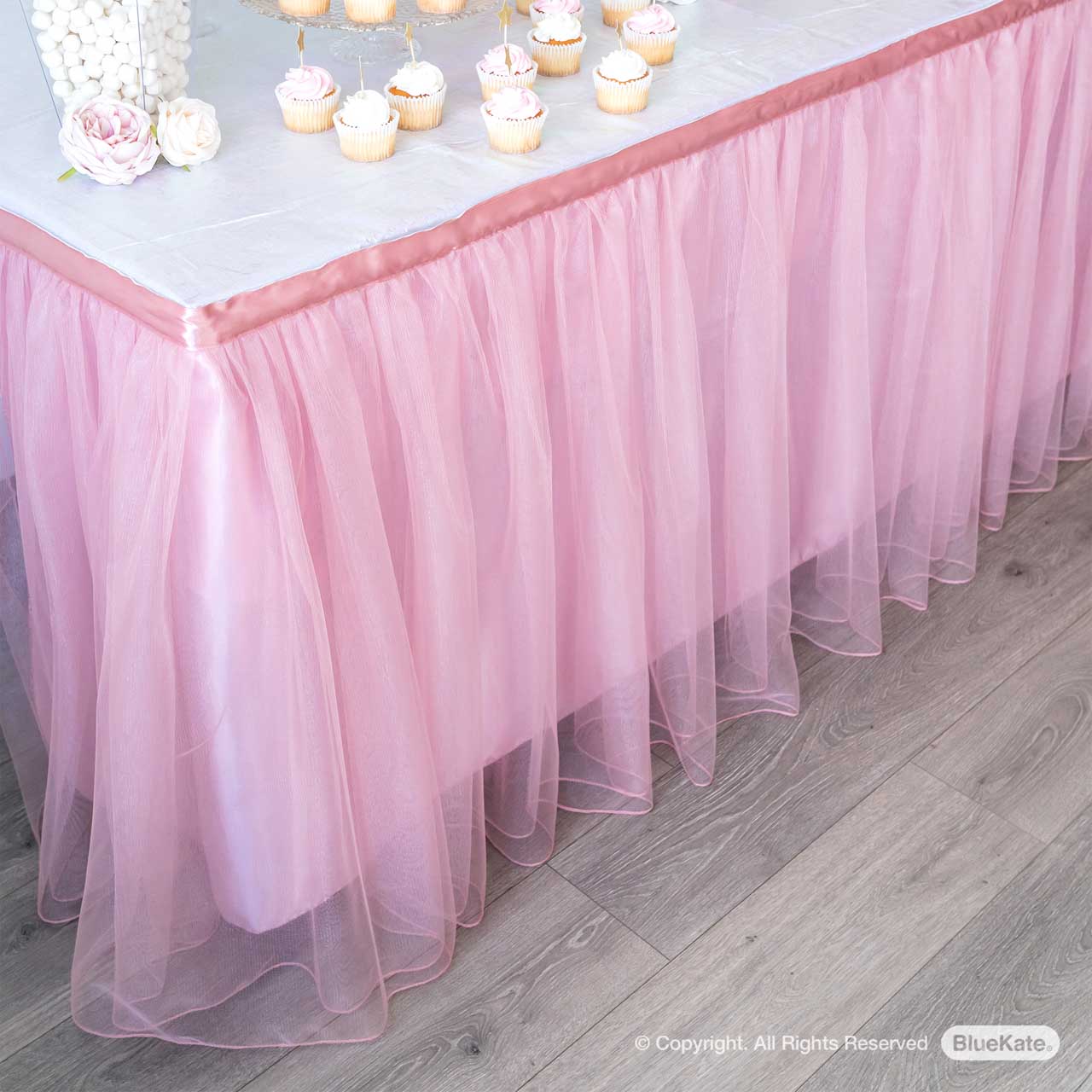 6FT Pink Tulle Table Skirt For Rectangle Or Round Tables Pink Tutu Table Skirt Lights Baby Shower Ruffle Tulle Tableskirt Princess Girl Birthday Party Cake - View #2